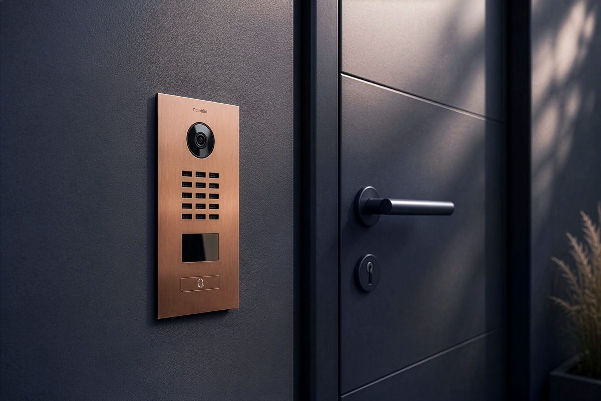 DoorBird D2201V in Bronze an einer Haustür